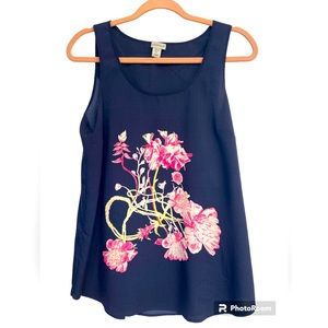 Navy blue sleeveless shell top. For resort or office